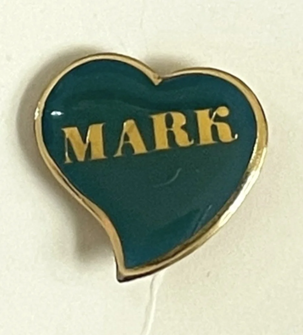 Vintage 1982 Ooh La La Inc MARK Teal Heart Name Pin Brooch Gold Tone VG